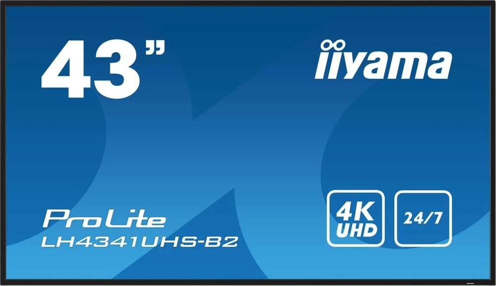 Monitorius IIYAMA LH4341UHS-B2 43 colių 3840x2160 4K UHD IPS skydelis 1precent Haze Landscape ir portreto režimas Garsiakalbiai 2x 10W VGA 3x HDMI 500cd/m2