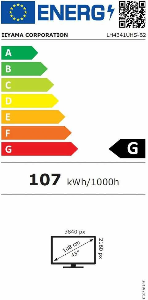 Monitorius IIYAMA LH4341UHS-B2 43 colių 3840x2160 4K UHD IPS skydelis 1precent Haze Landscape ir portreto režimas Garsiakalbiai 2x 10W VGA 3x HDMI 500cd/m2