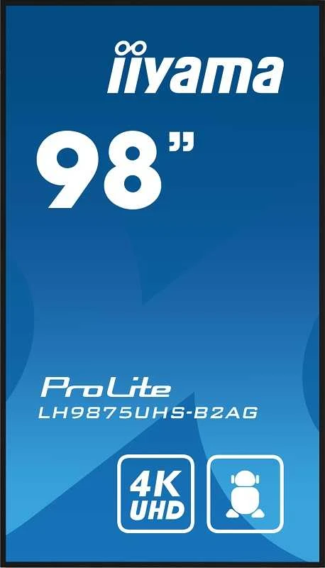 Monitorius Iiyama iyama ProLite LH9875UHS-B2AG – 98 colių įstrižainės klasės (97,5 colio matomas) LED ekranas su foniniu apšvietimu – skaitmeniniai ženklai – su įmontuotu medijos grotuvu / pasirenkama kompiuterio lizdo galimybė – 4K UHD (2160p) 3840 x 2160