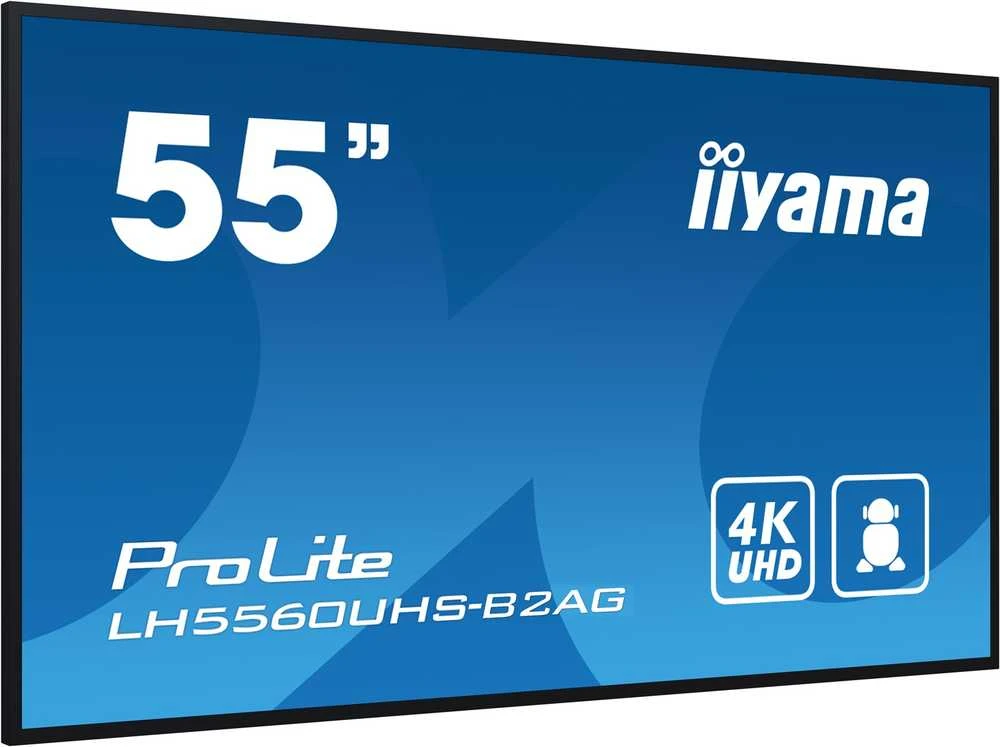 Monitorius „iiyama 55“ 3840 x 2160, UHD VA panelė, 25 % migla, 500 cd/m², kraštovaizdžio ir portreto režimas, 24/7