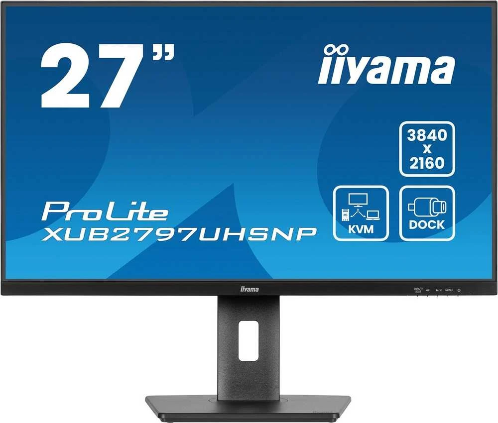 Monitorius IIYAMA XUB2797UHSNP-B1 27 colių IPS UHD 350cd/m2 4ms 15cm aukščio kor. Stovas HDMI DP USB-C doko LAN garsiakalbiai