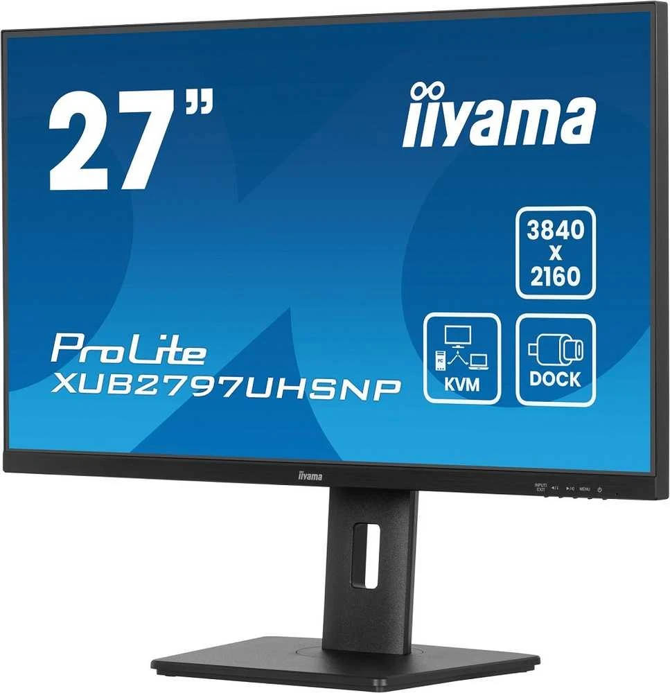 Monitorius IIYAMA XUB2797UHSNP-B1 27 colių IPS UHD 350cd/m2 4ms 15cm aukščio kor. Stovas HDMI DP USB-C doko LAN garsiakalbiai