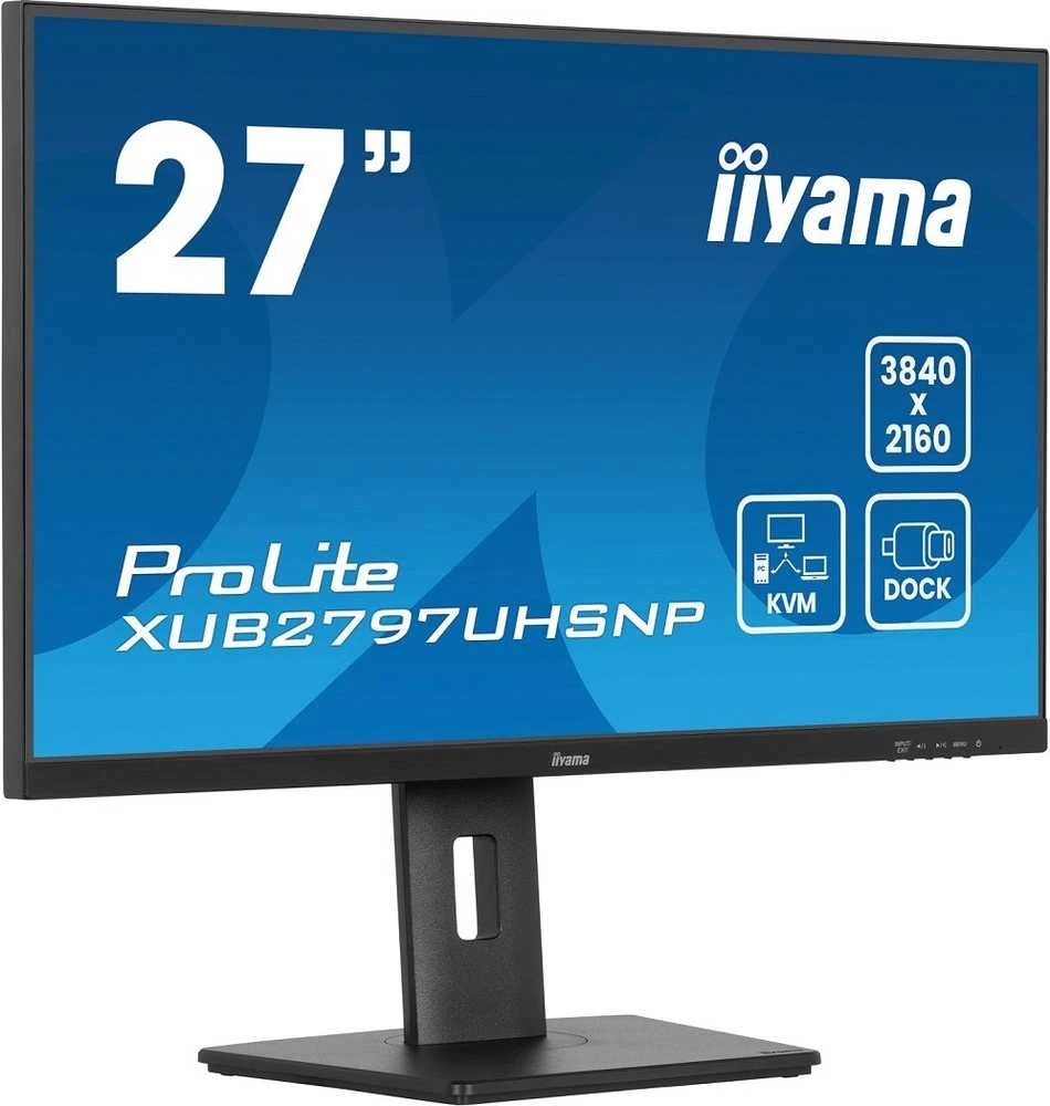 Monitorius IIYAMA XUB2797UHSNP-B1 27 colių IPS UHD 350cd/m2 4ms 15cm aukščio kor. Stovas HDMI DP USB-C doko LAN garsiakalbiai