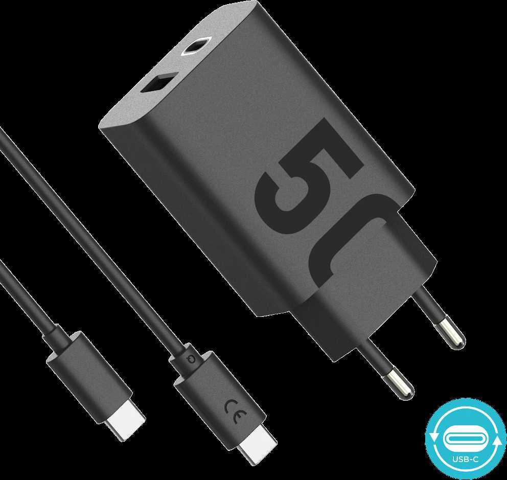 Įkroviklis Motorola TurboPower 50W dvigubas USB-C/USB-A su USB-C laidu 1m juodos spalvos