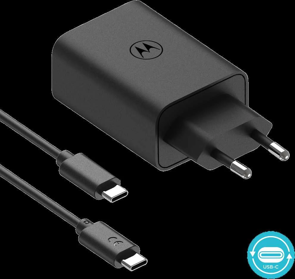 Įkroviklis Motorola TurboPower 50W dvigubas USB-C/USB-A su USB-C laidu 1m juodos spalvos