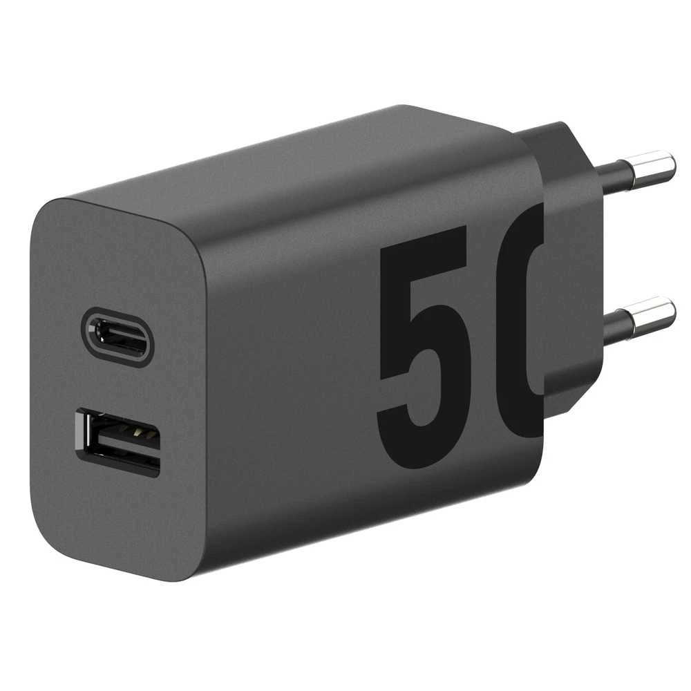 Įkroviklis Motorola TurboPower 50W dvigubas USB-C/USB-A su USB-C laidu 1m juodos spalvos