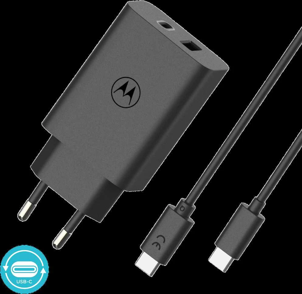 Įkroviklis Motorola TurboPower 50W dvigubas USB-C/USB-A su USB-C laidu 1m juodos spalvos