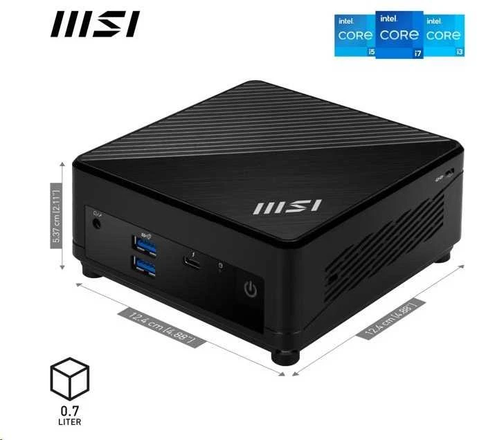 MSI Cubi 5 12M-001BEU Intel Core i7-1255U Max 64GB RAM M.2 2.5" be HDD Integruota grafika Oro aušinimas 2YW