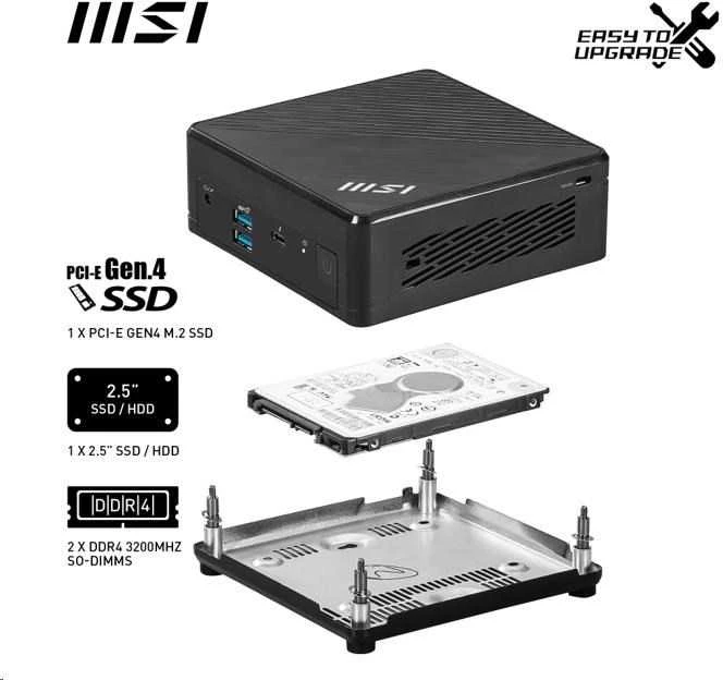 MSI Cubi 5 12M-001BEU Intel Core i7-1255U Max 64GB RAM M.2 2.5" be HDD Integruota grafika Oro aušinimas 2YW