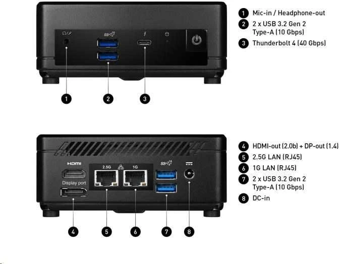 MSI Cubi 5 12M-001BEU Intel Core i7-1255U Max 64GB RAM M.2 2.5" be HDD Integruota grafika Oro aušinimas 2YW