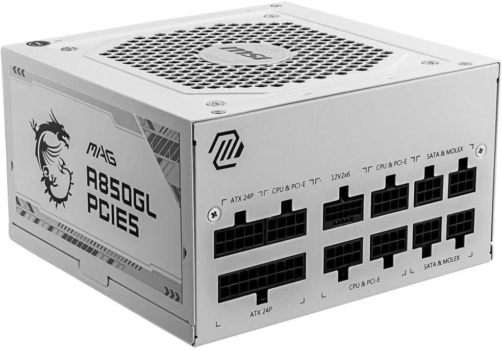 MSI Maitinimo šaltinis MAG A850GL PCIE5 WHITE / 80 PLUS Gold / 850W / Active PFC
