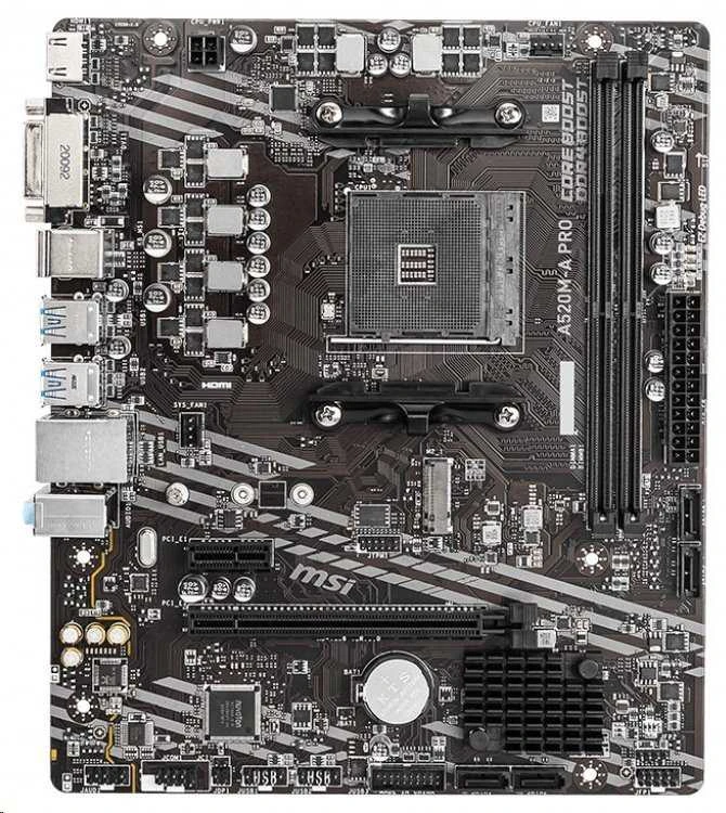 Pagrindinė plokštė MSI A520M-A PRO AM4 DDR4 1x M.2 4x SATA HDMI DVI-D M-ATX