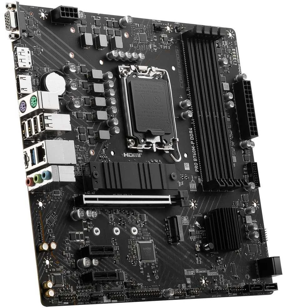 Pagrindinė plokštė MSI PRO B760M-P DDR4/LGA1700/Micro-ATX/Memory DDR4/Atminties lizdai 4/2xPCI-Express 1x/1xPCI-Express 16x/2xM.2/1x15pin D-sub/1xHDMI/1xDisplayPort/4x12x2B. /1xUSB-C/2xPS/2/1xRJ45/3xgarso prievadas