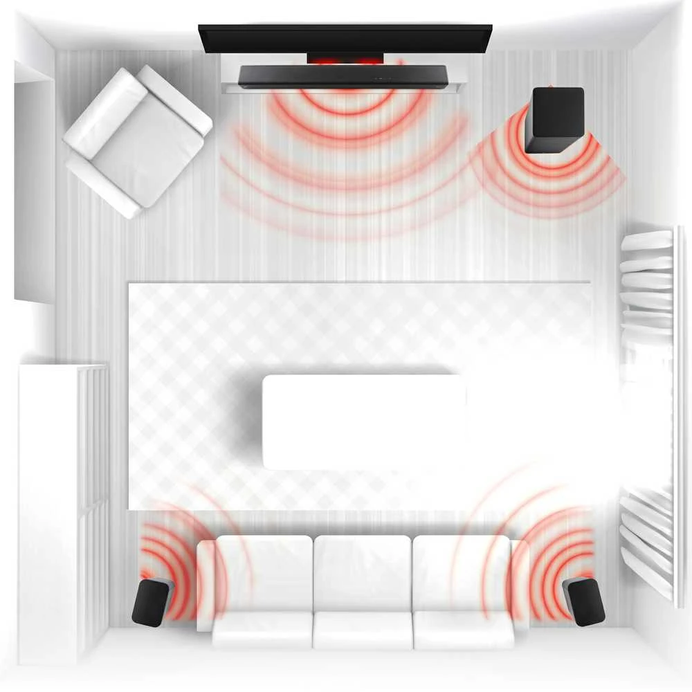 Namų kino sistema JVC TH-E874B 5.1.2 Dolby Atmos belaidžio žemųjų dažnių garsiakalbio garso juosta