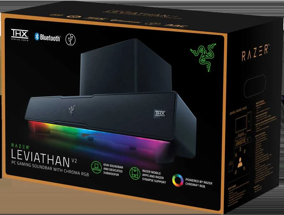 Kompiuterio kolonėlės Razer | Gaming Soundbar | Leviathan V2 | Bluetooth | Belaidė jungtis | Juodas