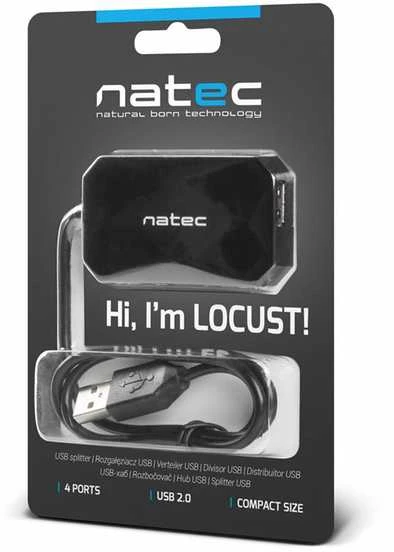 NATEC NHU-0647 USB HUB 4-Port LOCUST USB 2.0 Juodas