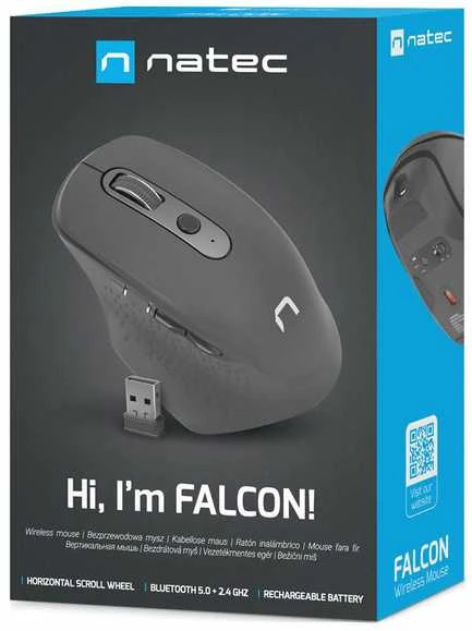 NATEC belaidė pelė Falcon optical 3200DPI 2.4GHz BT 5.0 juodas