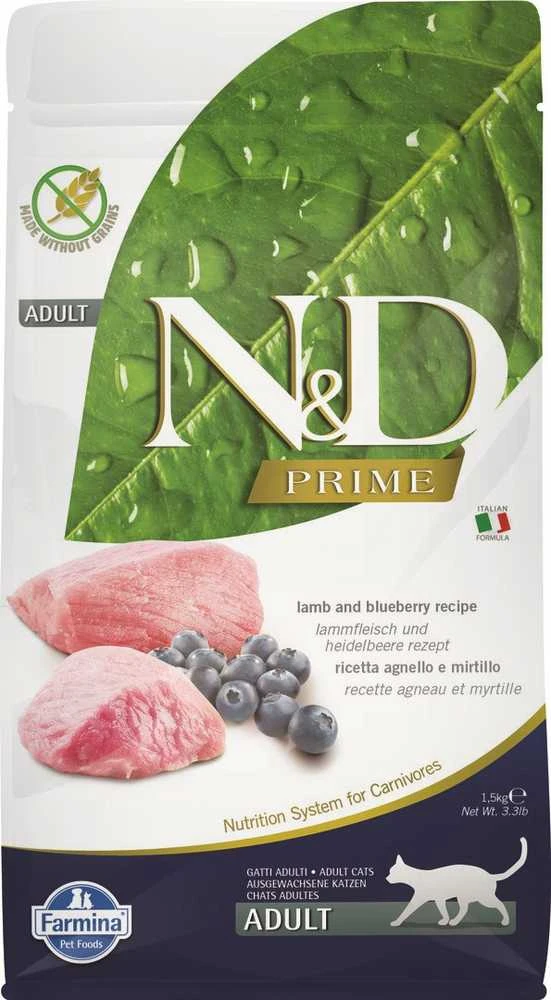 Sausas Kačių Maistas - FARMINA N&D Prime Ėriena Ir Mėlynės 1,5kg
