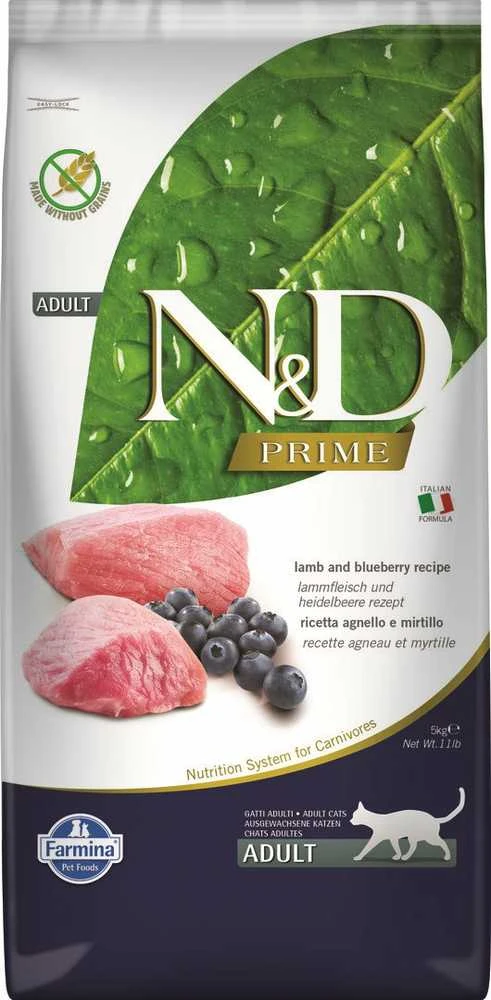 Katės Maistas - Farmina N&D Prime Aviena Ir Mėlynės Suaugusiems 42% Baltymų Be Grūdų 5 Kg