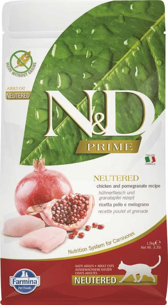 FARMINA N&D PRIME - CAT Dry vištiena&Pomegr NEUTERED ADULT 1,5kg
