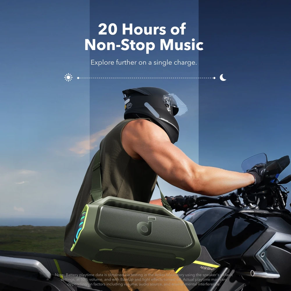 Nešiojama belaidė kolonėlė Soundcore Boom 2 Plus, 140 W, Bluetooth 6.0, IPX7, žalios spalvos