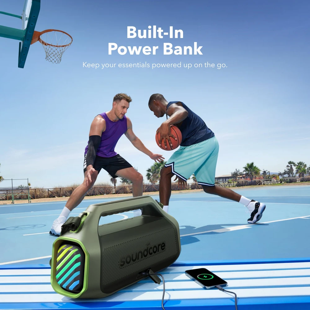 Nešiojama belaidė kolonėlė Soundcore Boom 2 Plus, 140 W, Bluetooth 6.0, IPX7, žalios spalvos