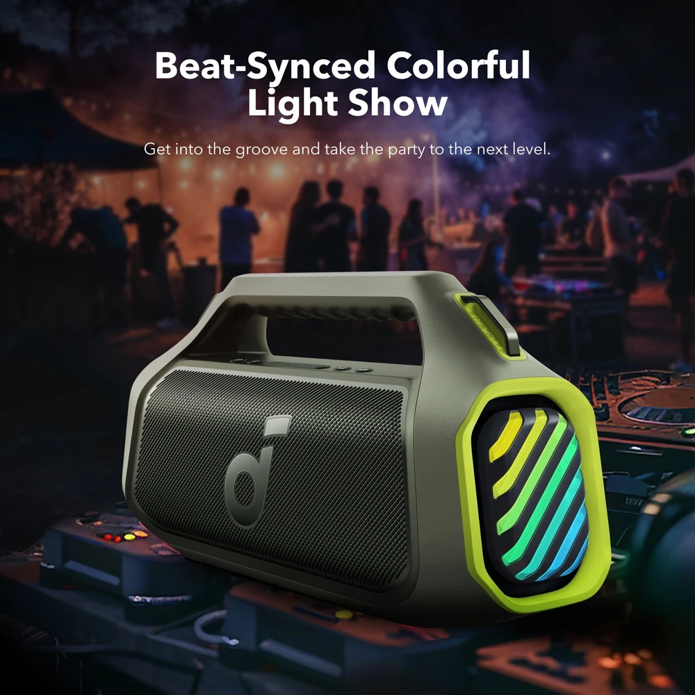 Nešiojama belaidė kolonėlė Soundcore Boom 2 Plus, 140 W, Bluetooth 6.0, IPX7, žalios spalvos