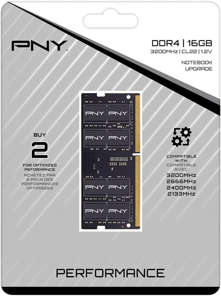RAM Nešiojamojo kompiuterio atmintis PNY Performance, SODIMM, DDR4, 16 GB, 3200 MHz, CL22 (MN16GSD43200-TB)