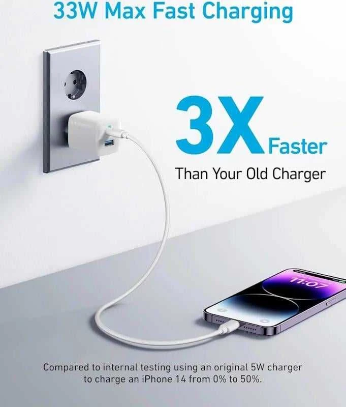 Anker 323 Wall Charger 33W 1A/1C, Baltas | Anker