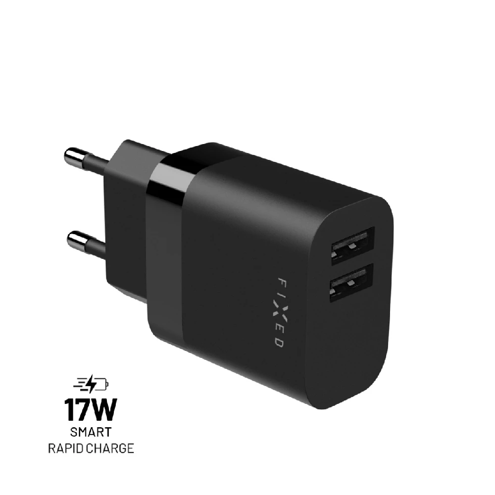 Fixed Fiksuotas | Dvigubas USB kelioninis įkroviklis 17W | FIXC17N-2U-BK