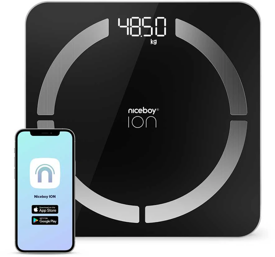 Virtuvinės svarstyklės Roger Niceboy ION SmartScale su LED ekranu (maks. 180kg) Juodas