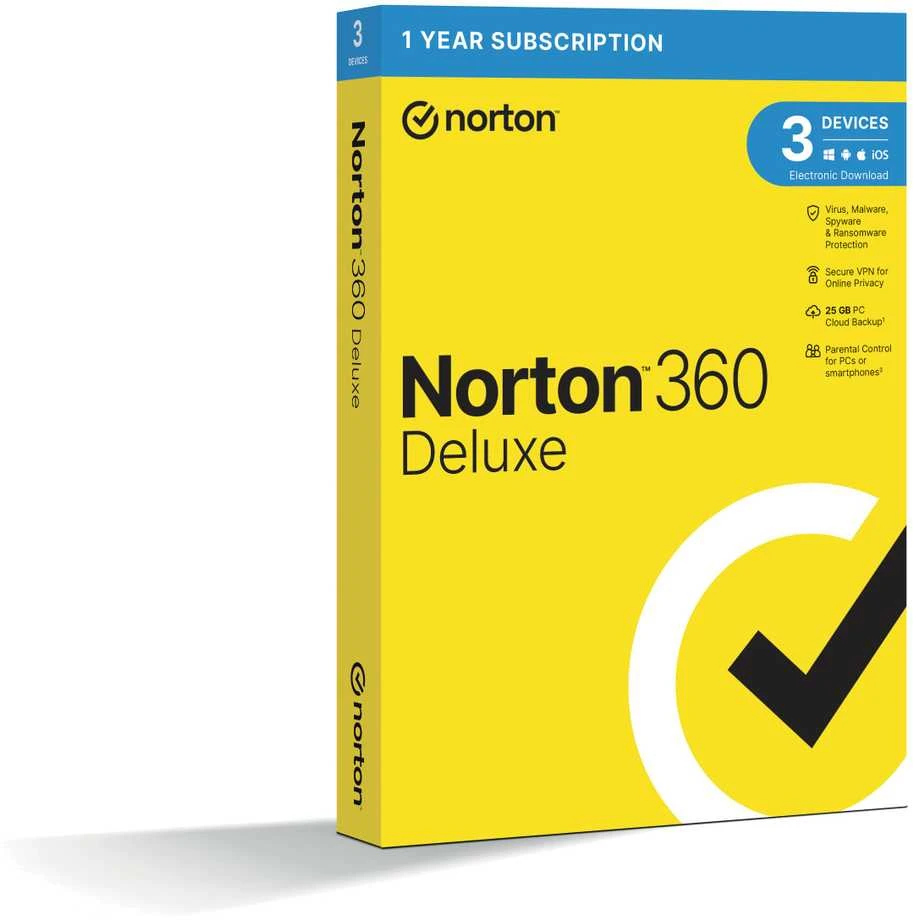 Nortonlifelock NORTON 360 DELUXE 25GB CZ 1 vartotojas, 3 įrenginiams, 12 mėn., dėžutė