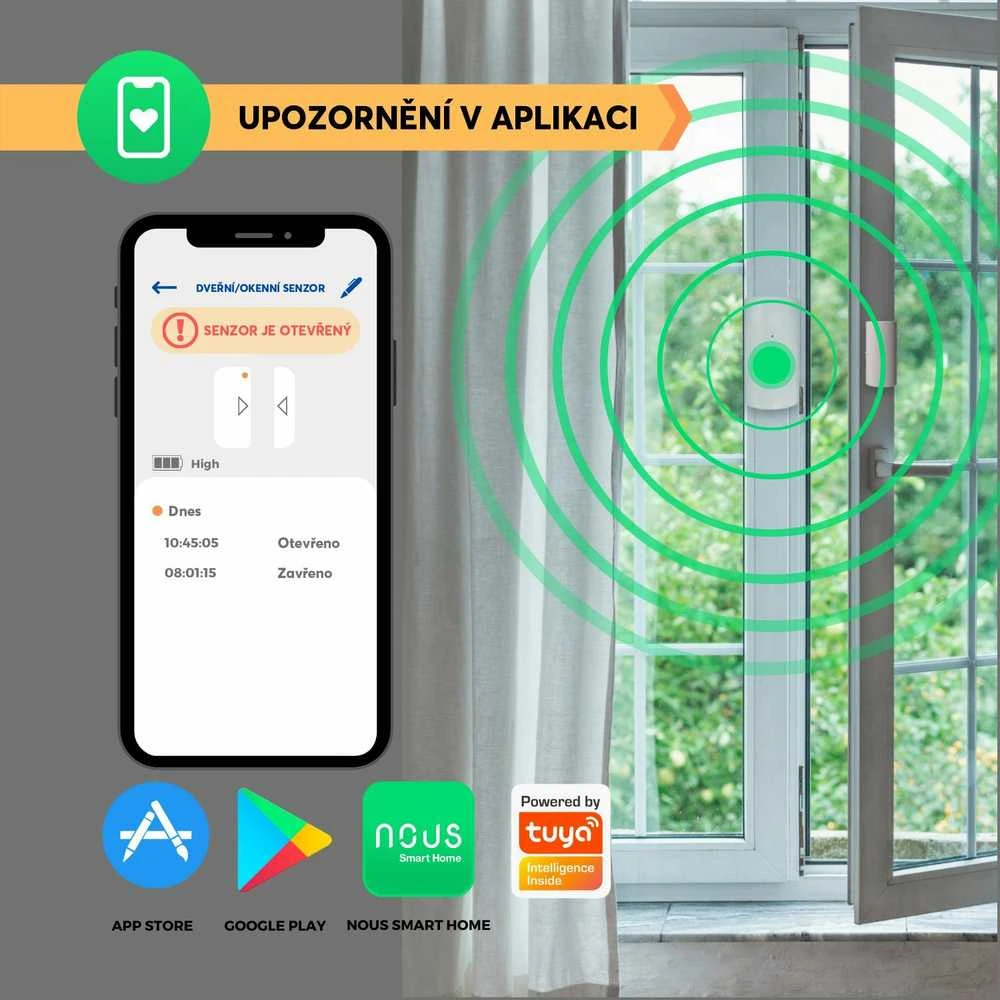 Išmanusis durų/langų jutiklis E3, ZigBee, TUYA / Smart Life, NOUS