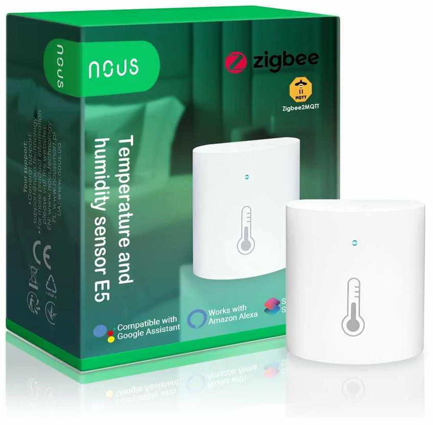 Išmanusis temperatūros ir drėgmės jutiklis E5, ZigBee, TUYA / Smart Life, NOUS
