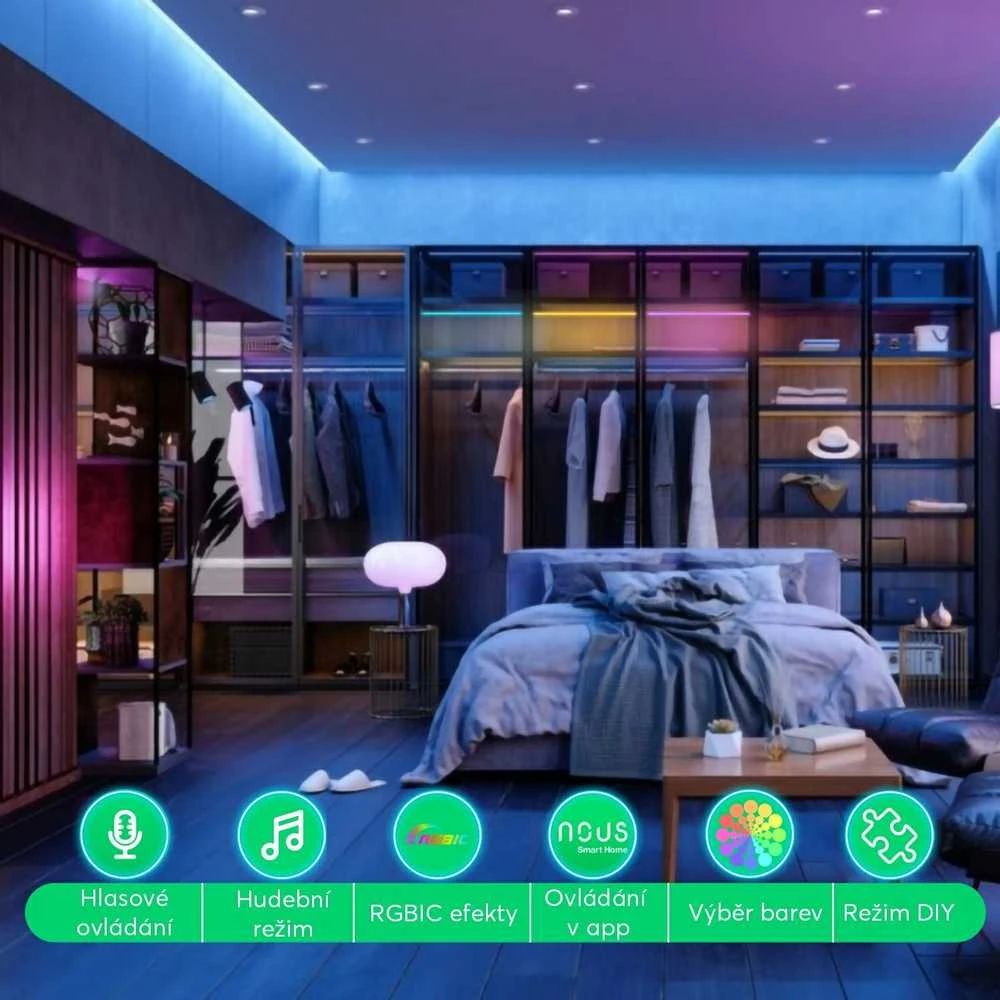 Skaitmeninės LED juostos komplektas su Wi-Fi valdikliu ir maitinimo šaltiniu, RGB IC, 10m, 36W, TUYA / Smart Life, NOUS