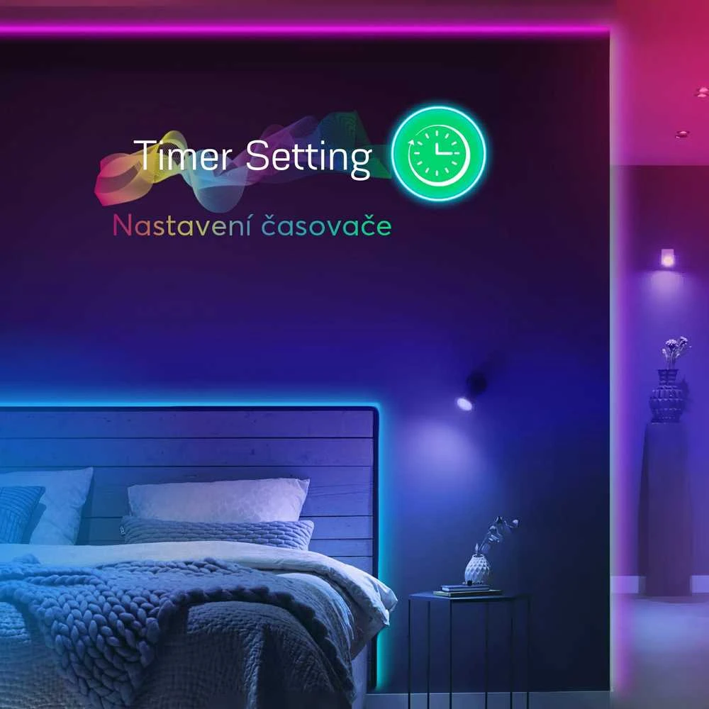 LED juostos komplektas su Bluetooth valdikliu ir maitinimo šaltiniu, RGB, 5m, 24W, TUYA / Smart Life, NOUS