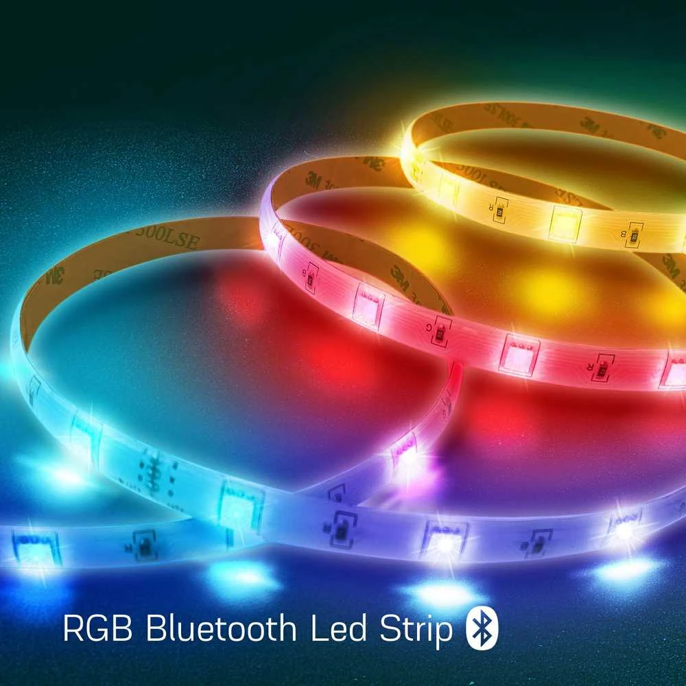 LED juostos komplektas su Bluetooth valdikliu ir maitinimo šaltiniu, RGB, 5m, 24W, TUYA / Smart Life, NOUS