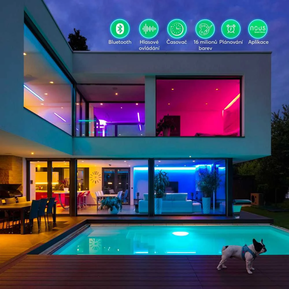 LED juostos komplektas su Bluetooth valdikliu ir maitinimo šaltiniu, RGB, 5m, 24W, TUYA / Smart Life, NOUS