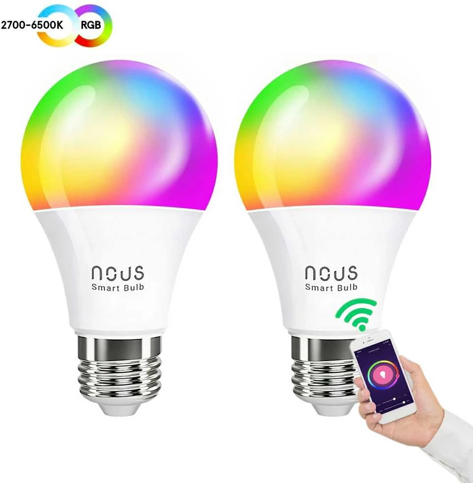 Lemputė LED E27, 230V, 9W, 810lm, 2700K - 6500K, RGB, išmanioji Wi-Fi, valdoma programėle, TUYA / Smart Life, P3 (2vnt. kompl.), NOUS