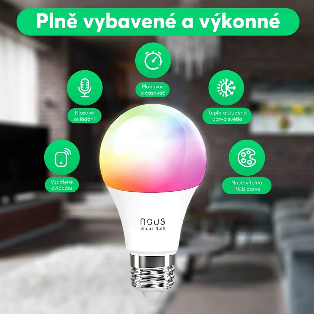 Lemputė LED E27, 230V, 9W, 810lm, 2700K - 6500K, RGB, išmanioji Wi-Fi, valdoma programėle, TUYA / Smart Life, P3 (2vnt. kompl.), NOUS