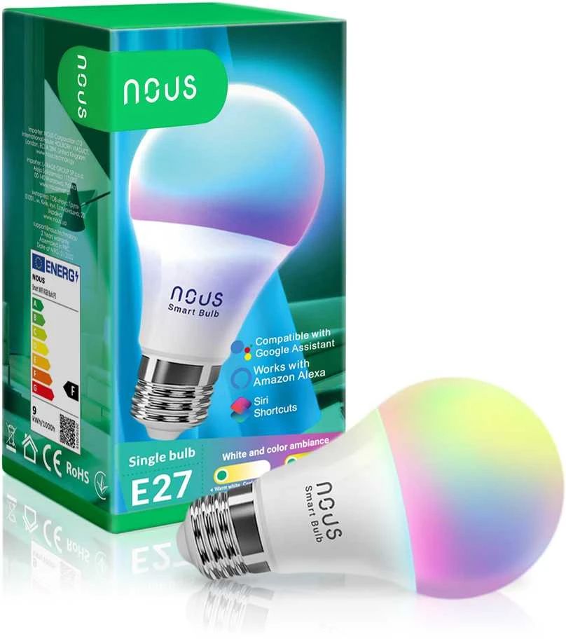 Lemputė LED E27, 230V, 9W, 810lm, 2700K - 6500K, RGB, išmanioji Wi-Fi, valdoma programėle, TUYA / Smart Life, P3, NOUS