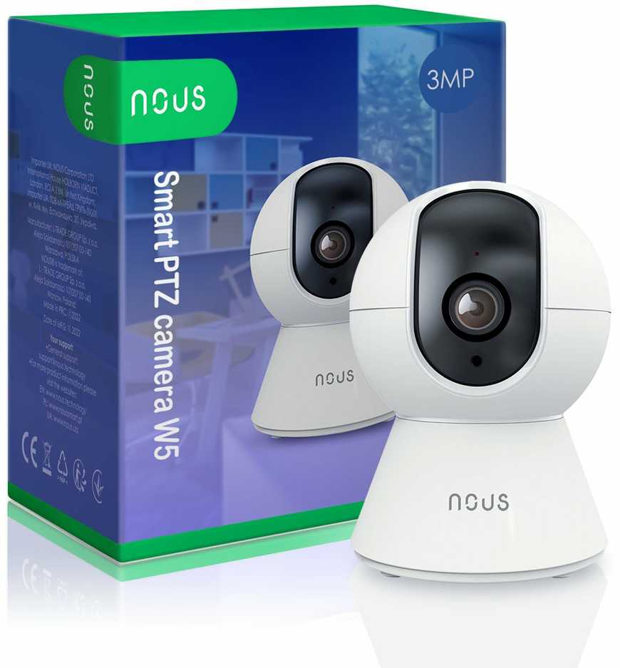 Wi-Fi kamera W5, 3MP, PTZ valdoma 360°, TUYA / Smart Life, NOUS