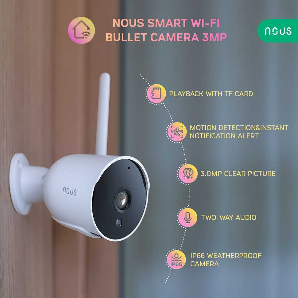 Wi-Fi lauko kamera W7P, 1080P, Micro-SD kortelės lizdas, IP66, TUYA / Smart Life, NOUS