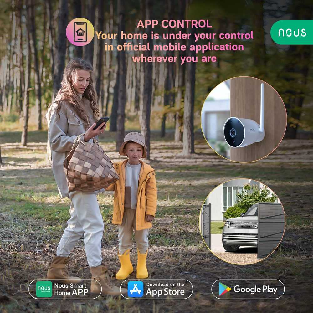 Wi-Fi lauko kamera W7P, 1080P, Micro-SD kortelės lizdas, IP66, TUYA / Smart Life, NOUS