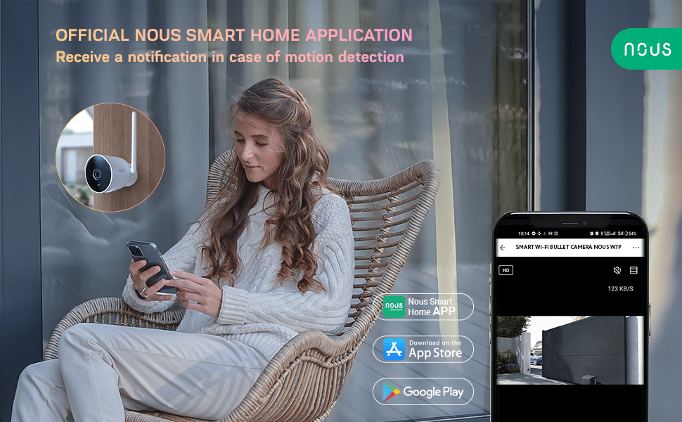 Wi-Fi lauko kamera W7P, 1080P, Micro-SD kortelės lizdas, IP66, TUYA / Smart Life, NOUS