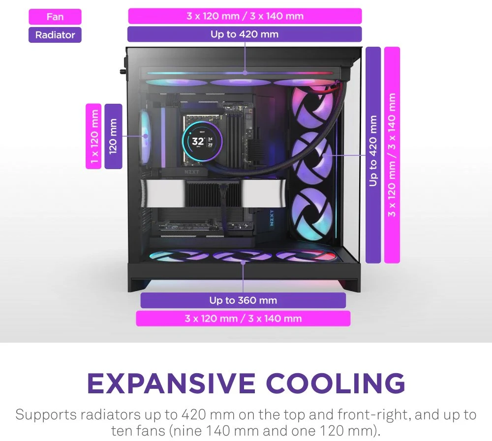 NZXT H9 Flow RGB Midi Tower Juodas