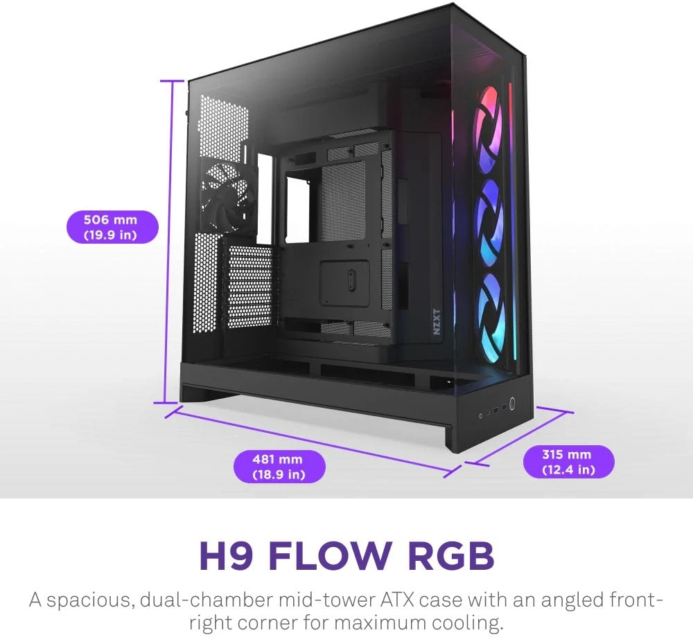 NZXT H9 Flow RGB Midi Tower Juodas