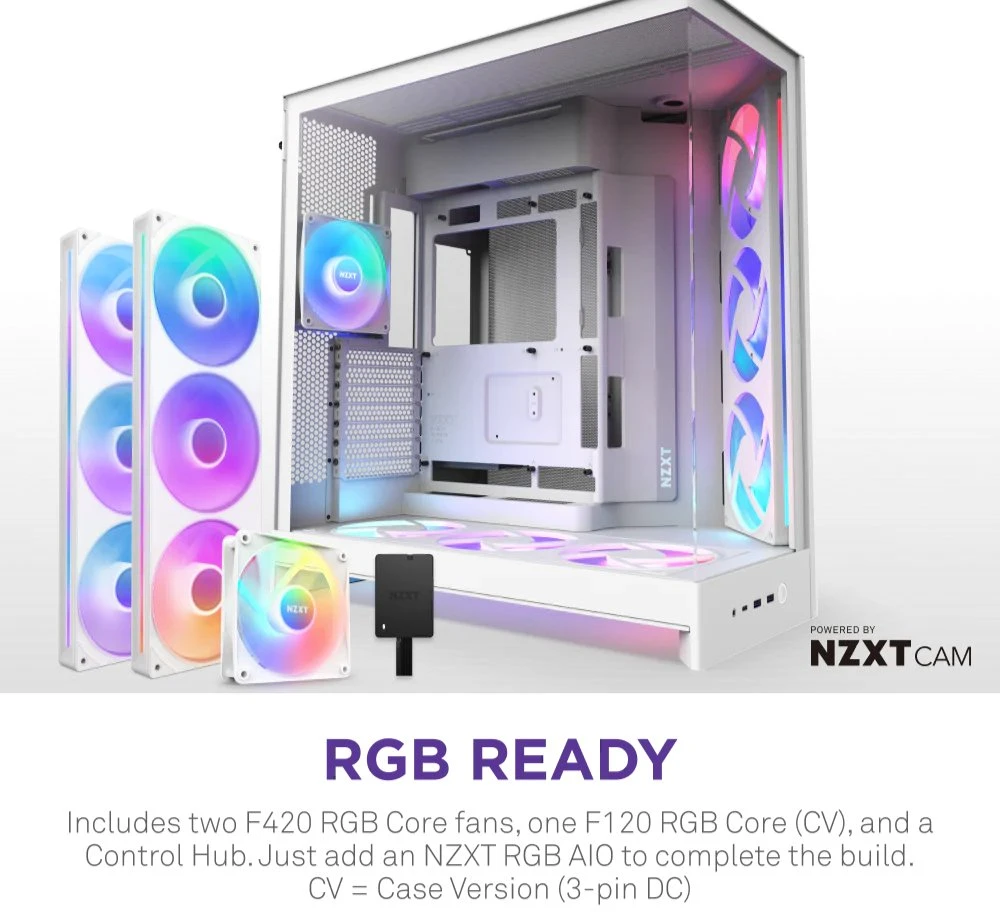 NZXT H9 Flow RGB+ MIDI bokštas Baltos