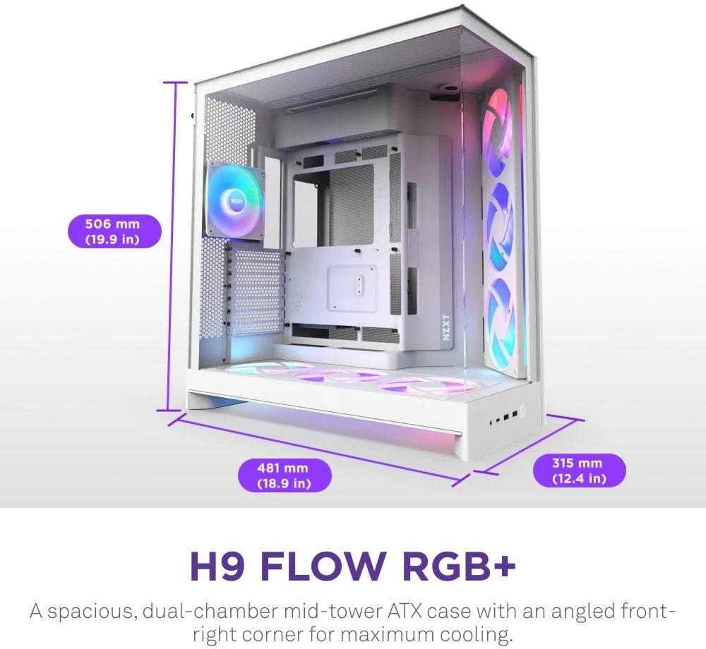 NZXT H9 Flow RGB+ MIDI bokštas Baltos