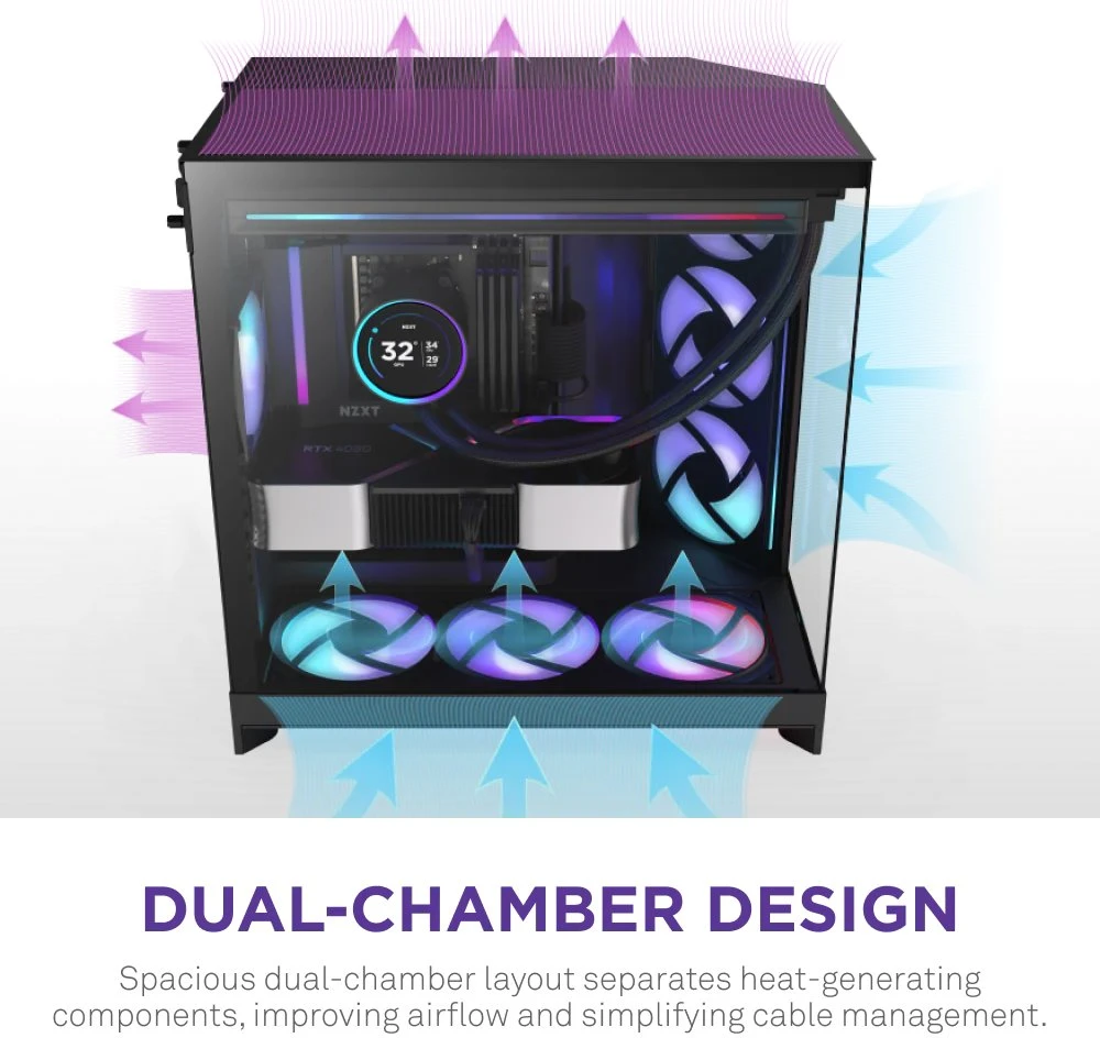NZXT H9 Flow RGB Midi Tower Juodas